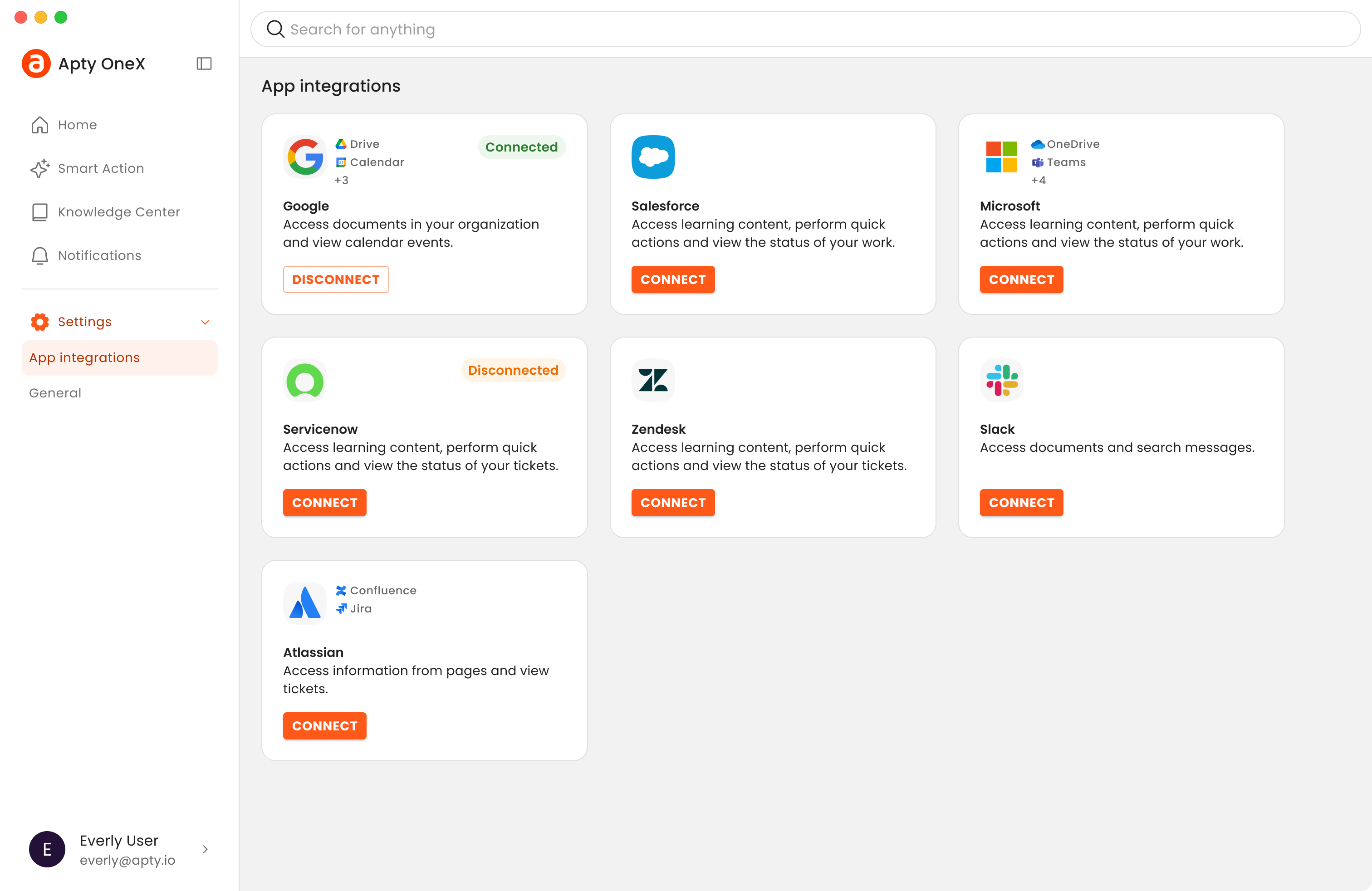 app integrations page